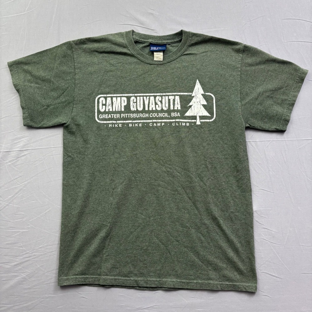 Vtg MV Sport Camp Guyasuta BSA Pittsburgh Council Graphic T-Shirt Green Mens M